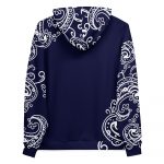Navy blue hoodie with intricate white paisley design, perfect for equestrian enthusiasts. Shop stylish and functional equestrian apparel at JSM Equestrian Supplies to enhance your riding experience.