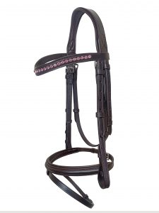 Joji Equestrian horse bridle with Red Swarovski Browband & Full-Length Reins - Image 5
